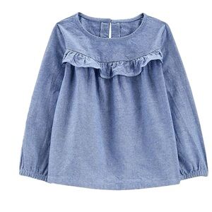 Carter's Size 4 Girls blue chambray ruffled long sleeve top
